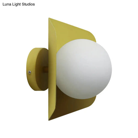 Kids Metal Glass Wall Sconce With Orb Shade: Candy Color Lighting For Child Bedroom