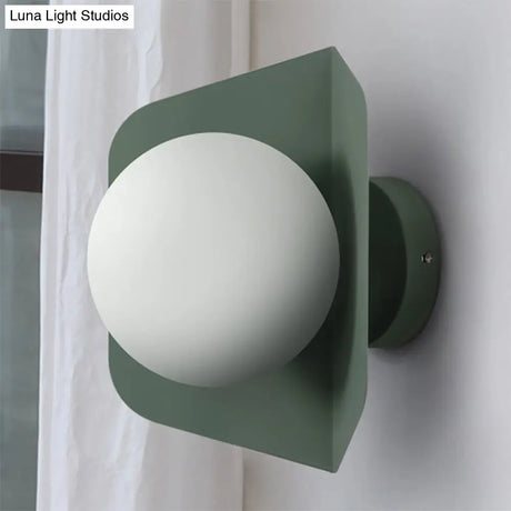 Kids Metal Glass Wall Sconce With Orb Shade: Candy Color Lighting For Child Bedroom