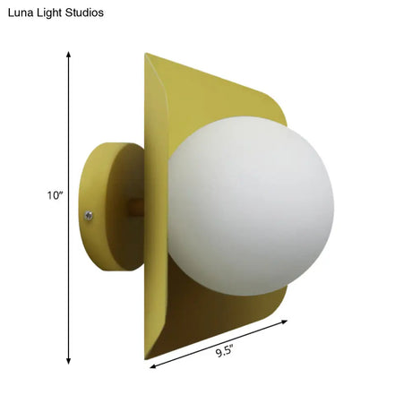 Kids Metal Glass Wall Sconce With Orb Shade: Candy Color Lighting For Child Bedroom