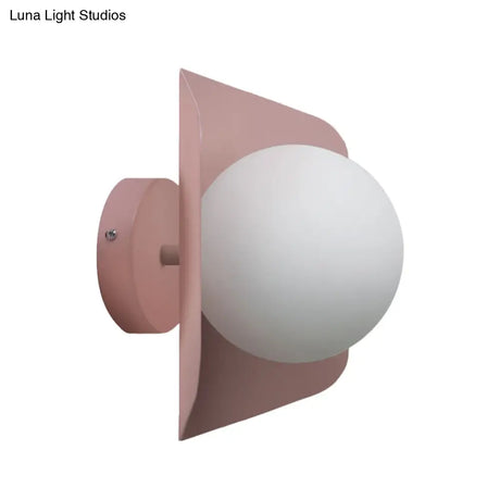 Kids Metal Glass Wall Sconce With Orb Shade: Candy Color Lighting For Child Bedroom