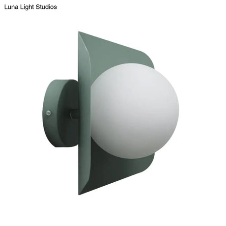 Kids Metal Glass Wall Sconce With Orb Shade: Candy Color Lighting For Child Bedroom
