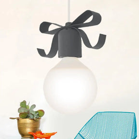 Kids Metal Pendant Light: 1-Head Open Bulb Design For Kitchen & Corridor Grey