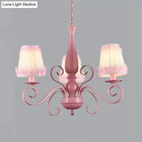 Kids Pink Chandelier: Girl Bedroom Metal Shade Tapered 3 Lights Hanging Light