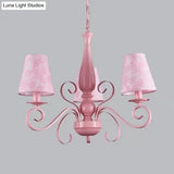 Kids Pink Chandelier: Girl Bedroom Metal Shade Tapered 3 Lights Hanging Light