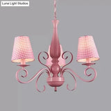 Kids Pink Chandelier: Girl Bedroom Metal Shade Tapered 3 Lights Hanging Light