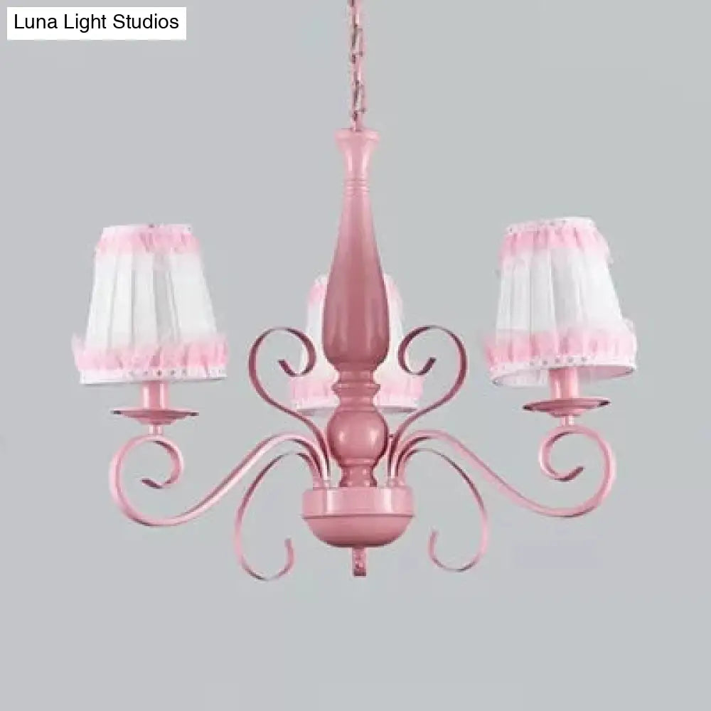 Kids Pink Chandelier: Girl Bedroom Metal Shade Tapered 3 Lights Hanging Light