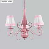 Kids Pink Chandelier: Girl Bedroom Metal Shade Tapered 3 Lights Hanging Light