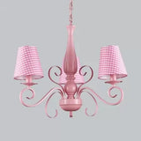 Kids Pink Chandelier: Girl Bedroom Metal Shade Tapered 3 Lights Hanging Light / Trellis