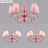 Kids Pink Tapered Shade Chandelier - 5 Light Metal Hanging Lamp For Living Room