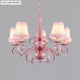 Kids Pink Tapered Shade Chandelier - 5 Light Metal Hanging Lamp For Living Room