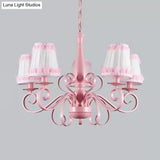 Kids Pink Tapered Shade Chandelier - 5 Light Metal Hanging Lamp For Living Room