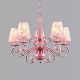 Kids Pink Tapered Shade Chandelier - 5 Light Metal Hanging Lamp For Living Room / Flower