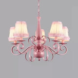 Kids Pink Tapered Shade Chandelier - 5 Light Metal Hanging Lamp For Living Room / Lace