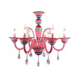 Kids Pink Teardrop Crystal Pendant Light: Candle-Shaped Metal Hanging Light For Girls Room 6 /