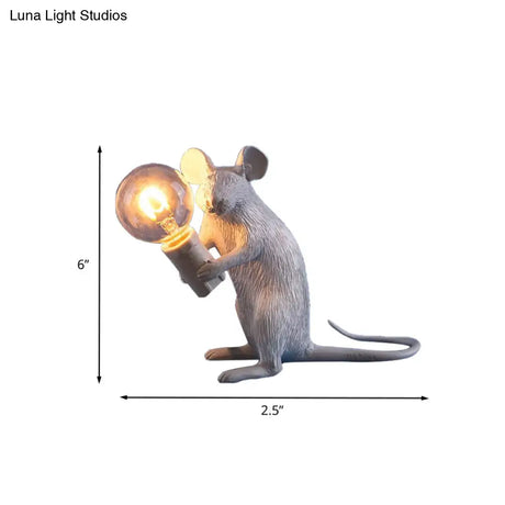 Kids Resin Mouse Night Light - Whimsical Bedside Table Lamp With 1 White Bulb
