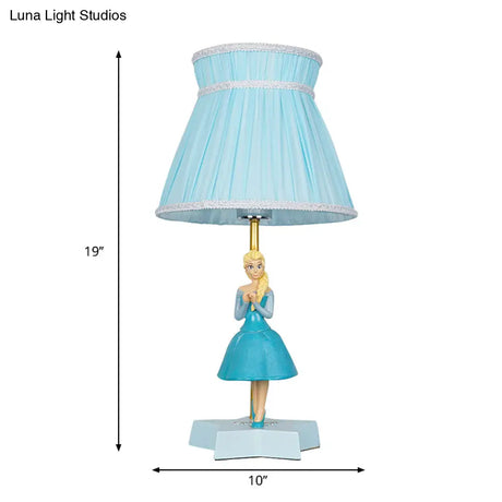 Kids Room Blue Barrel Table Light Cartoon Reading Lamp With Girl Decoration