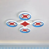 Kids Space Vehicle Ceiling Lamp: Blue And Red Led Flush Mount - Acrylic Metal Cartoon Light