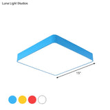 Kids Square Led Flush Light Fixture In Acrylic White/Red/Yellow - Warm/White
