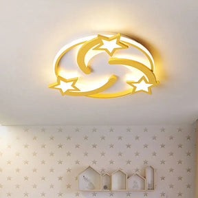 Kids Star Flush Mount Led Bedroom Ceiling Light In Yellow - 16’/19.5’ Wide / 16’