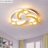 Kids Star Flush Mount Led Bedroom Ceiling Light In Yellow - 16’/19.5’ Wide