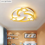 Kids Star Flush Mount Led Bedroom Ceiling Light In Yellow - 16’/19.5’ Wide