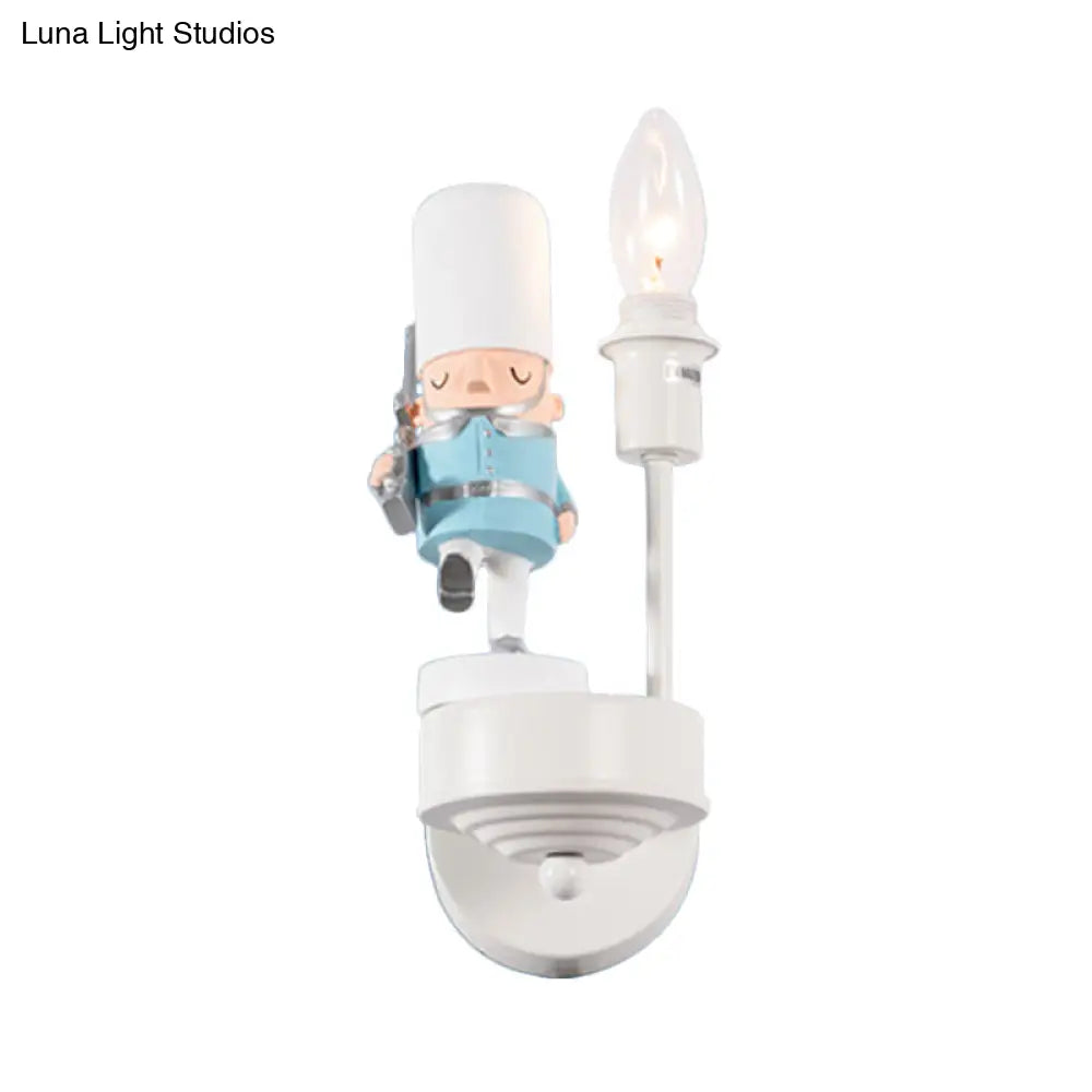 Kids Study Room Soldier Wall Lamp: Resin Single Light Sconce With Candle