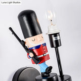 Kids Study Room Soldier Wall Lamp: Resin Single Light Sconce With Candle
