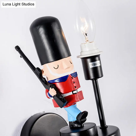 Kids Study Room Soldier Wall Lamp: Resin Single Light Sconce With Candle