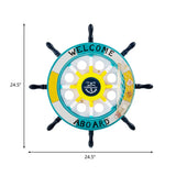 Kids Style 8 - Bulb Led Flush Ceiling Light - Rudder Wooden Flushmount With Fishnet Deco Blue /