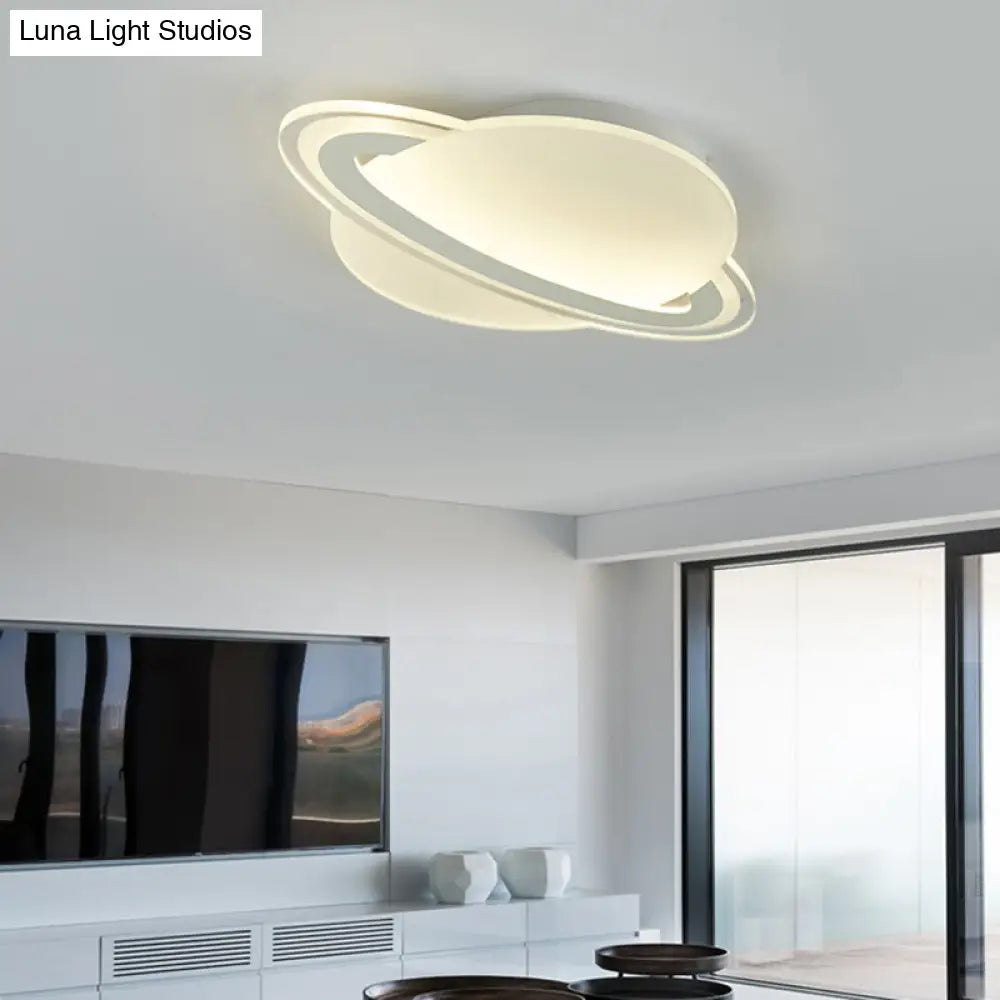 Kid’s White Led Ceiling Mount Light With Unique Planet Shape For Bedrooms