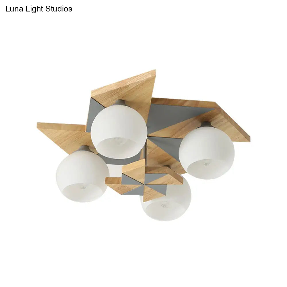 Kids Windmill Ceiling Light Fixture With Globe Shade - 4 Lights Kindergarten Flush Mount