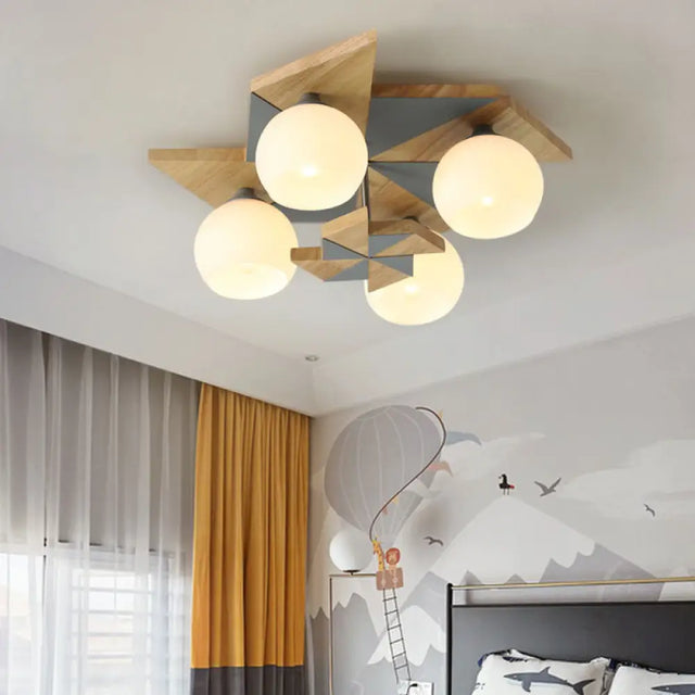 Kids Windmill Ceiling Light Fixture With Globe Shade - 4 Lights Kindergarten Flush Mount Grey