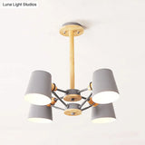 Kids Wood Chandelier: Macaron Style Hanging Fixture For Bedroom With Rod And Tapered Shade