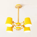 Kids Wood Chandelier: Macaron Style Hanging Fixture For Bedroom With Rod And Tapered Shade 4 /