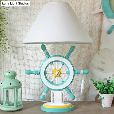 Kids Wooden Rudder Table Lamp In Pink/Blue/Green With Dimmer & Power Switch - Bedside Night Light