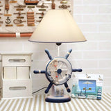 Kids Wooden Table Light - Lifebuoy/Rudder 5-Light Blue Nightstand Lamp With Conical Fabric Shade / C