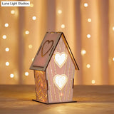 Kids Wooden Usb Led Table Night Light With Loving Heart/Star/Flower Pattern - Brown Lodge Small Size