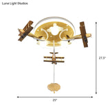 Kids’ Yellow Cloud & Plane 3 - Light Wood Ceiling Flushmount With Pull Chain