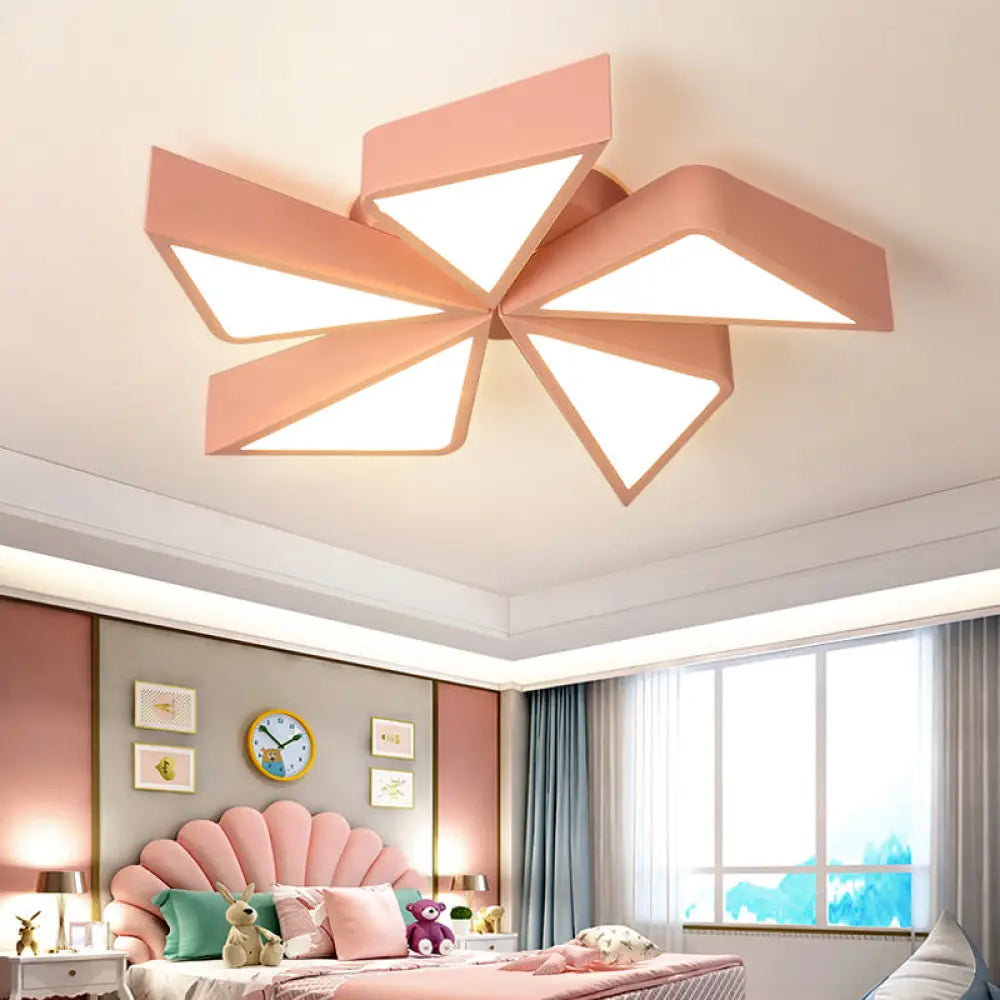 Kindergarten Acrylic Led Ceiling Light Fixture - Art Deco Flush Mount Windmill Design Pink / White