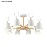 Kindergarten Animal Chandelier: Trapezoid Shade With Antlers Metal Hanging Light