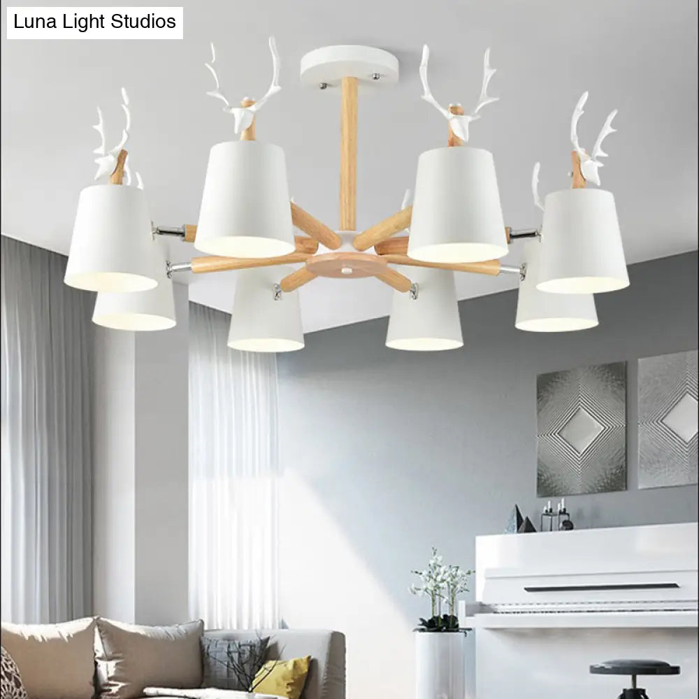 Kindergarten Animal Chandelier: Trapezoid Shade With Antlers Metal Hanging Light