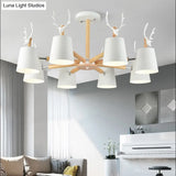 Kindergarten Animal Chandelier: Trapezoid Shade With Antlers Metal Hanging Light