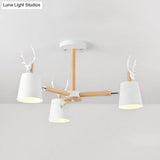 Kindergarten Animal Chandelier: Trapezoid Shade With Antlers Metal Hanging Light