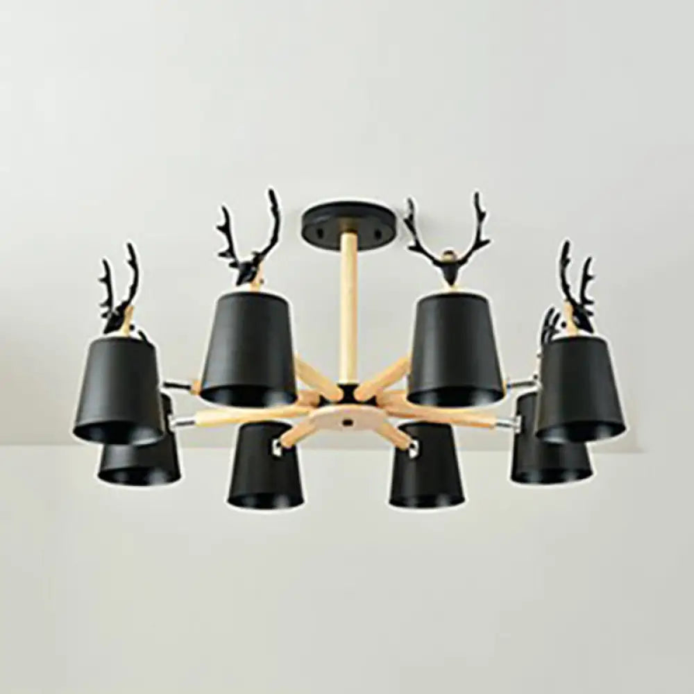 Kindergarten Animal Chandelier: Trapezoid Shade With Antlers Metal Hanging Light 8 / Black