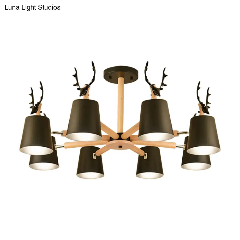 Kindergarten Animal Chandelier: Trapezoid Shade With Antlers Metal Hanging Light