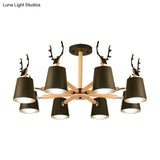 Kindergarten Animal Chandelier: Trapezoid Shade With Antlers Metal Hanging Light