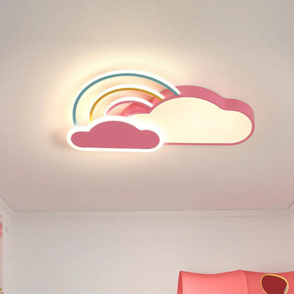 Kindergarten Ceiling Mount Led Light With Cloud And Rainbow Cartoon Design