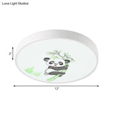 Kindergarten Circle Ceiling Mount Light With Panda Acrylic Animal Fixture (White)