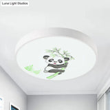 Kindergarten Circle Ceiling Mount Light With Panda Acrylic Animal Fixture (White)
