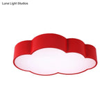Kindergarten Cloud Flush Ceiling Light - White/Red/Yellow Kids Acrylic Mount